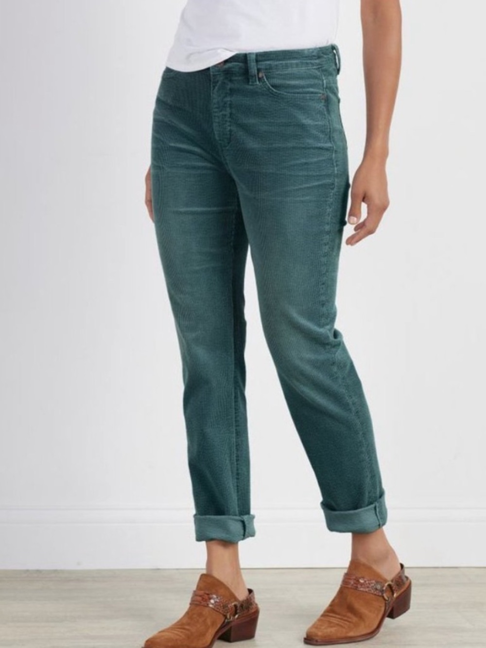 SOFT SURROUNDINGS Corduroy green teal straight leg button zipper closure size 14
